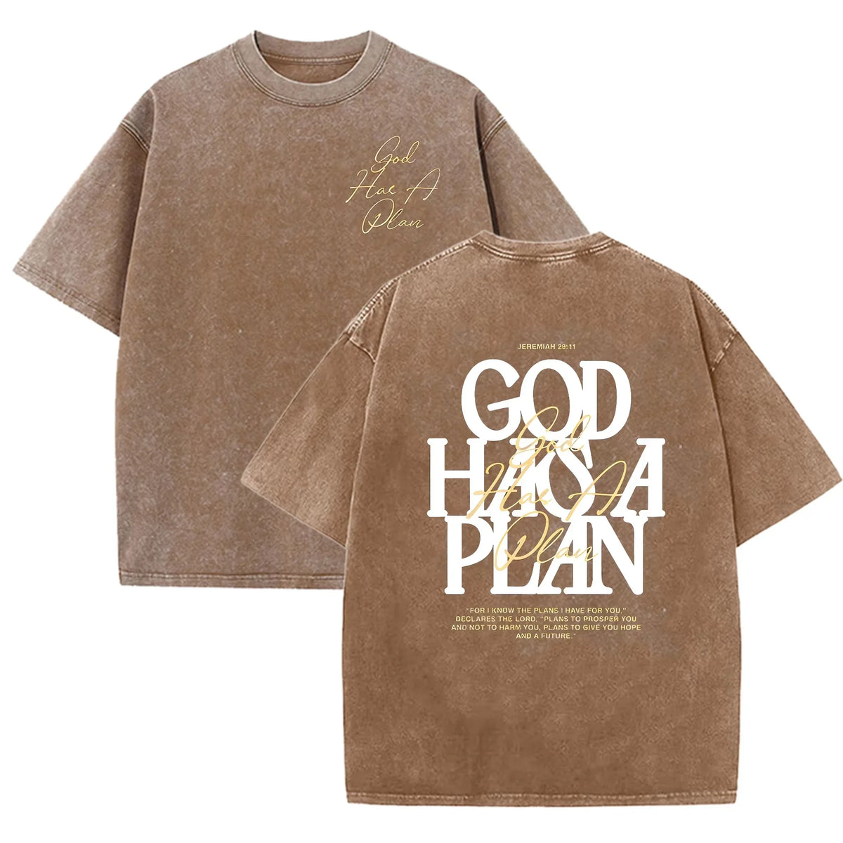 Vintage Washed Double Sided T Shirt God Has A Plan Christian Letter Print Oversized Faith Streetwear Short Sleeve Tee Asian Size