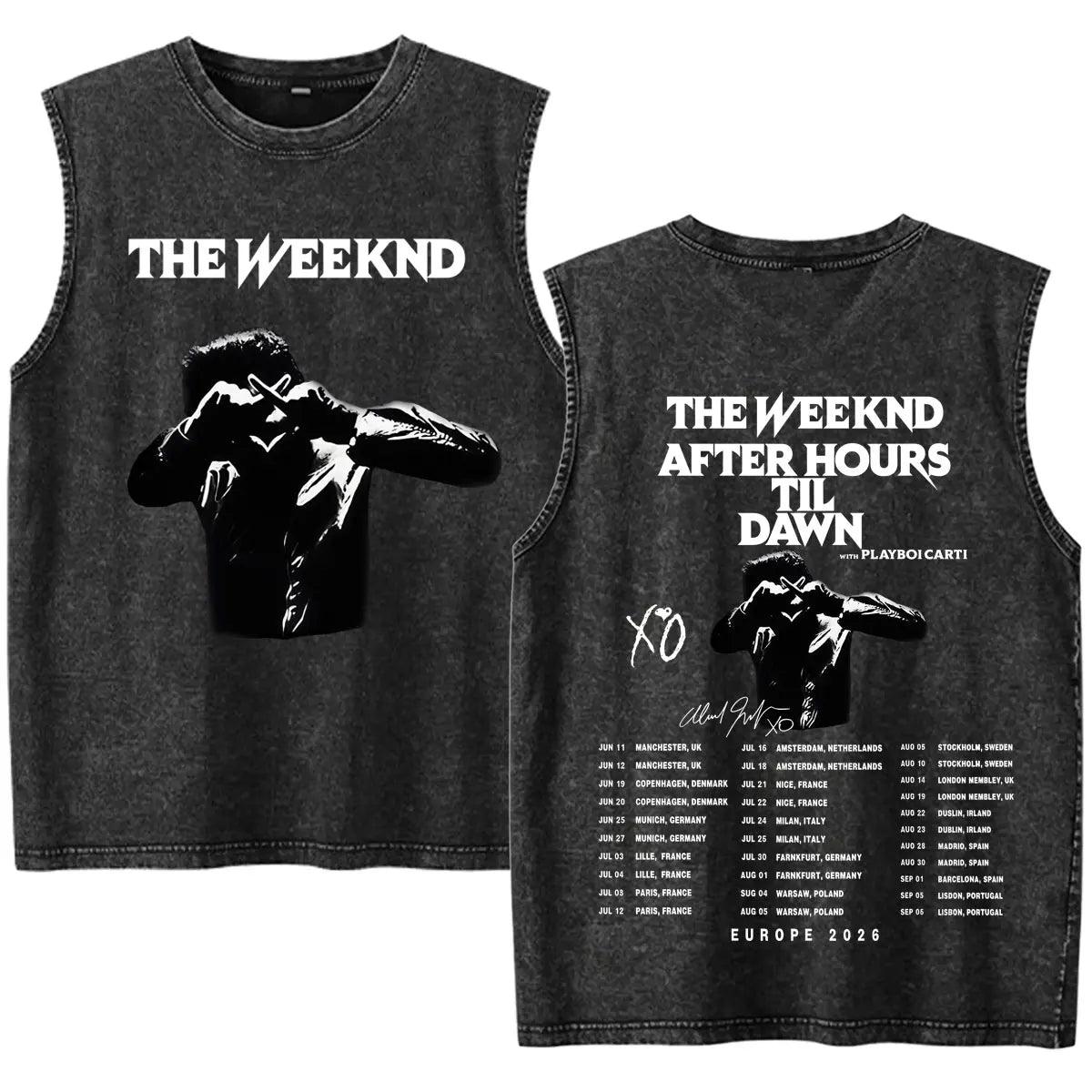 Rapper The Weeknd 2026 After Hours Til Dawn with Playboi Carti Tour Vintage Washed Tank Top Men Summer Oversized Fans Music Vest