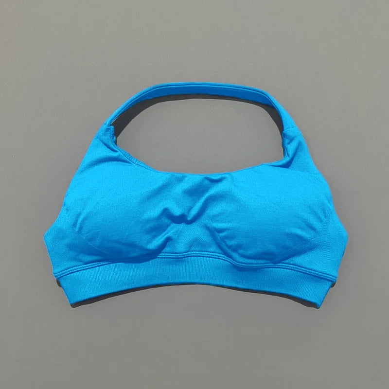 HISTELLO Impact Sports Bra Women Halter Backless Slim Fit Padded Bust Shaping Soft Elastic Daily Sport Yoga Gym Workout Tops