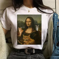 Vintage Humor Mona Lisa Print Women Fashion Top Funny Rose Mona Lisa T-Shirt Classic Camise Breathable Short-sleev