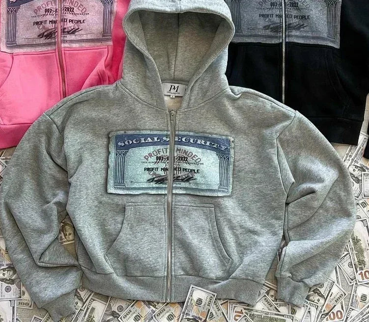 Dollar printed red new hooded sweatshirt autumn and winter American retro washed long-sleeved hooded trendy loose casual top