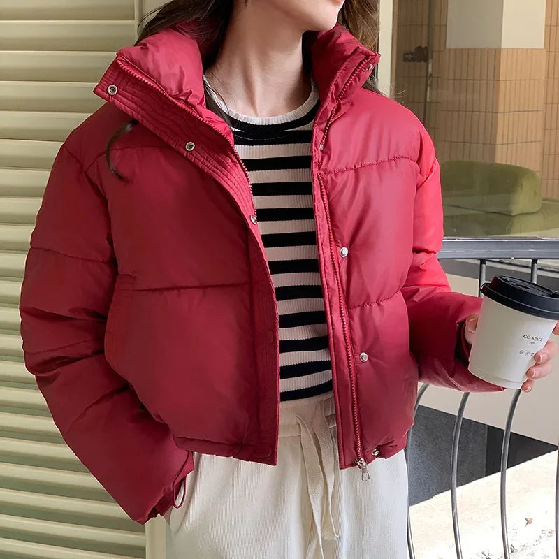 Winter Cropped Jacket Women Clothing Warm Short Puffer Jackets Lightweight Chic Stand Up Collar Student Cotton-padded Jacket New