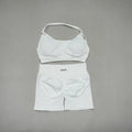 DFDK Women's Fashion 2 Piece Sports Set Lace Up Sports Bra Seamless Shorts Leggings Yoga Gym Fitness Running Tracksuit