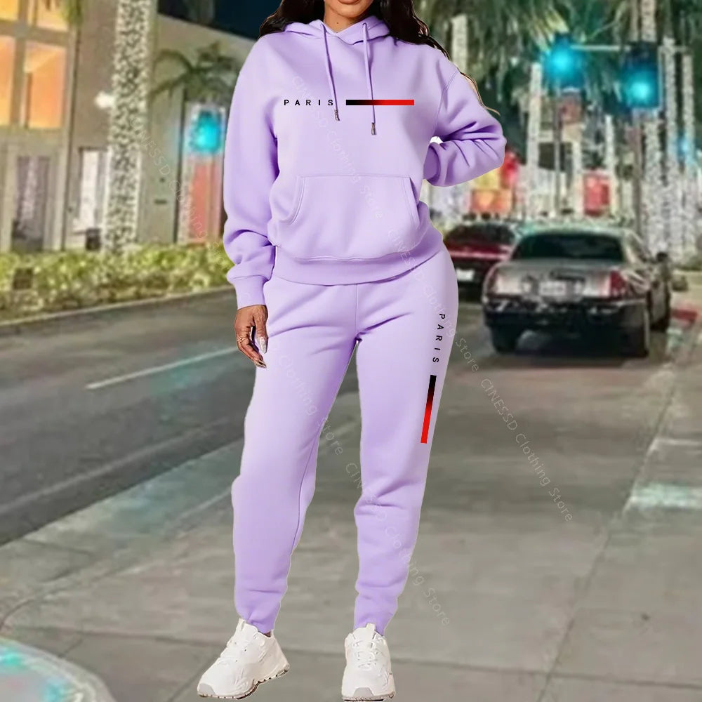 New Women's Sets Hoodie and Pants PARIS Letter Print High Quality Sports Suit Spring Autumn Aesthetic Activewear Women Clothing