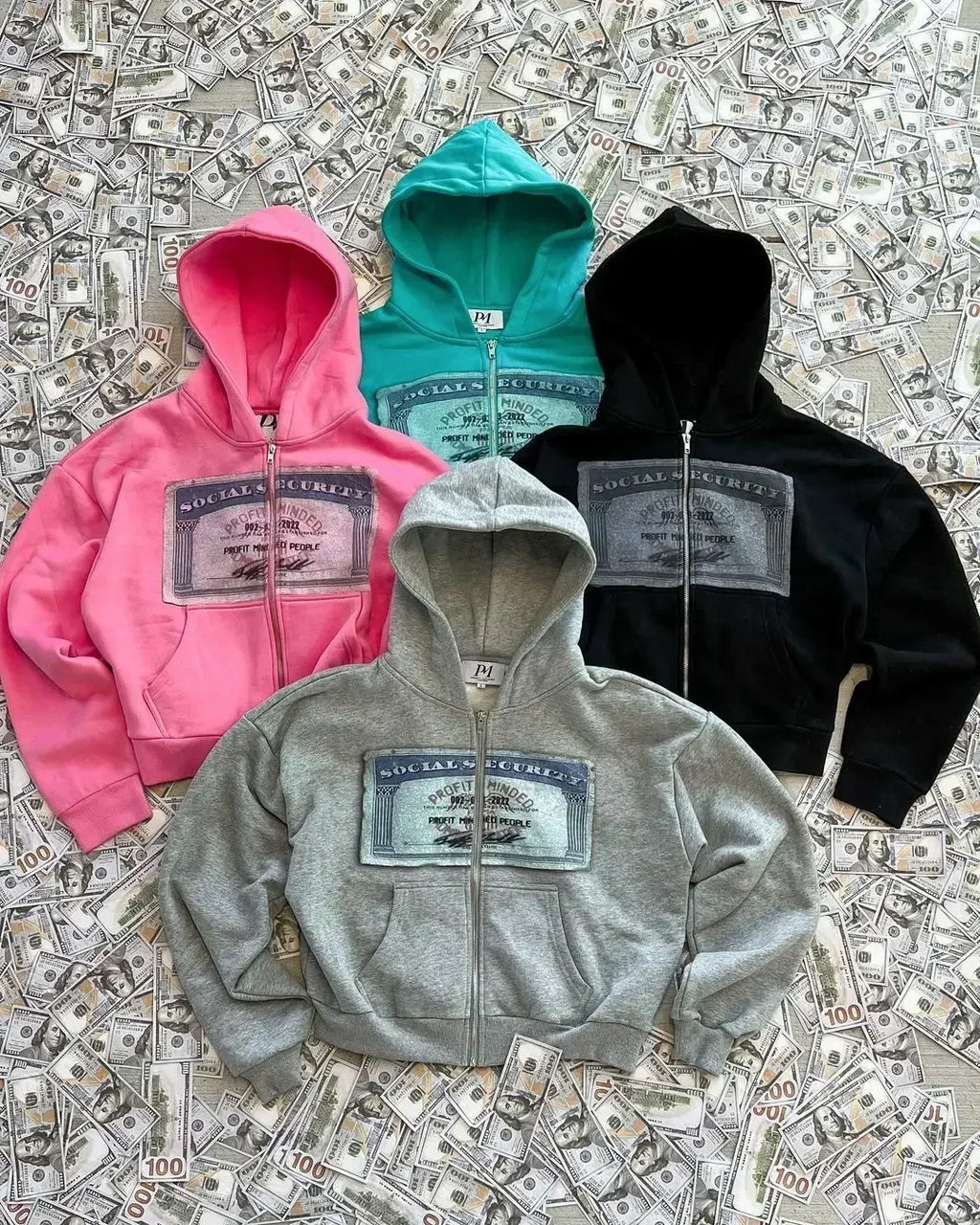 Dollar printed red new hooded sweatshirt autumn and winter American retro washed long-sleeved hooded trendy loose casual top