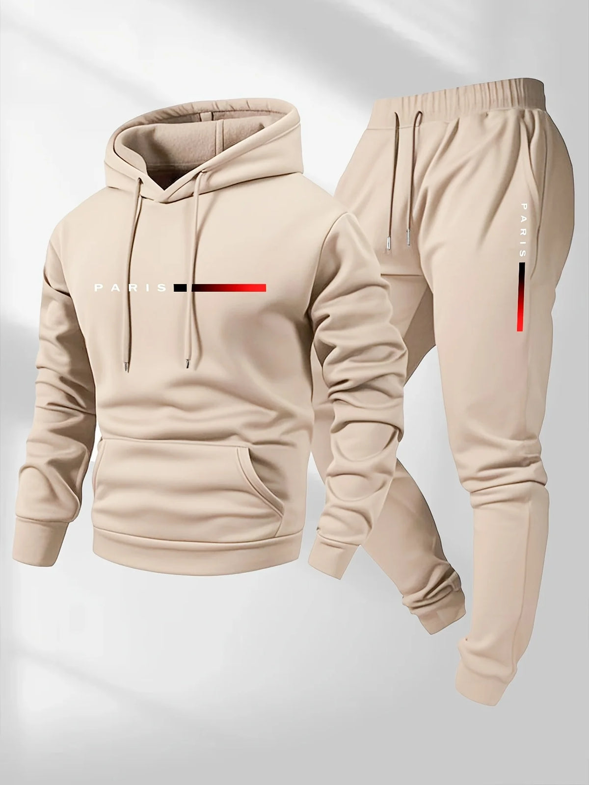 Printed sweatshirt set, men's wool sweatshirt and pants set, warm and casual sporty pullover pants set for autumn and winter