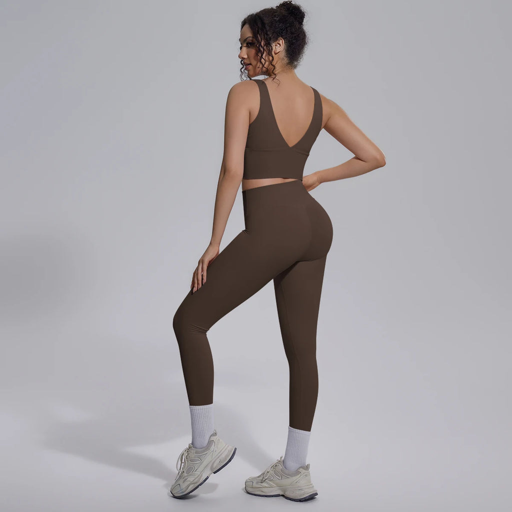 2PCS Yoga Set for Woman's Quick Drying Legging Outdoor Running Fitness Pants Summer Gym Backless Sports Bra with Chest Pad