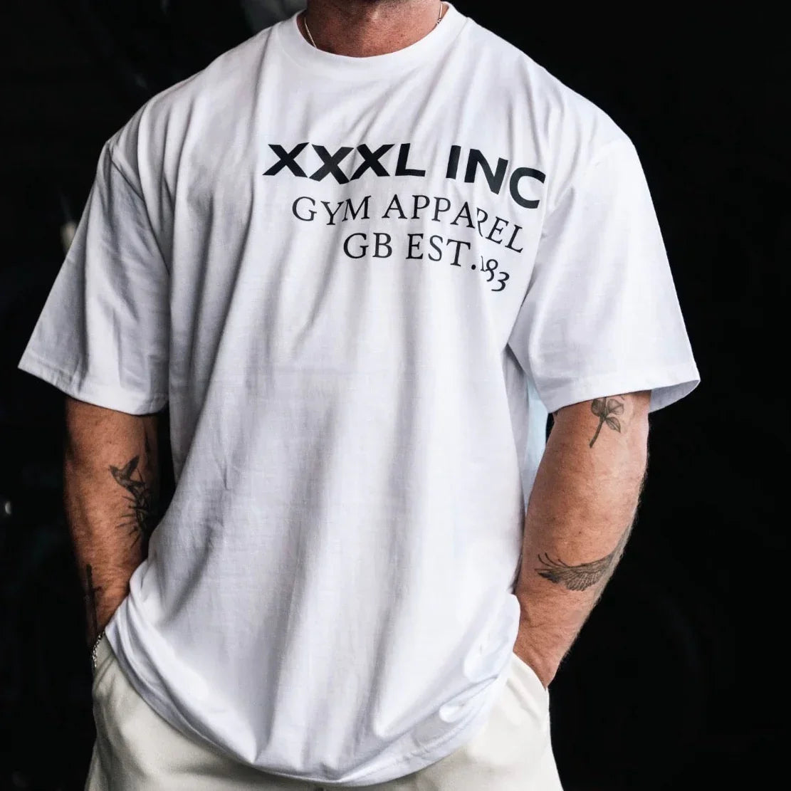 Men Gym Oversized T Shirt XXXL INC Print Fitness Workout Tops Breathable Loose Casual Sportswear Bodybuilding Training Tees