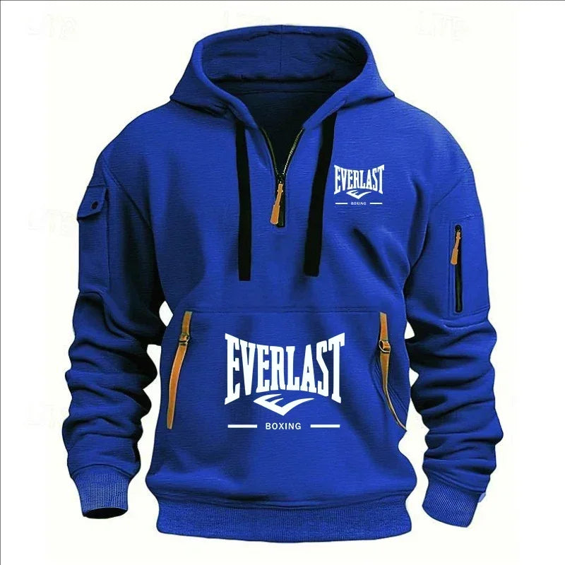 Men's Autumn Winter Casual Loose Hoodie Sweatshirt With Zippers Printed Pullover Fleece Warm Streetwear Tops Outerwear