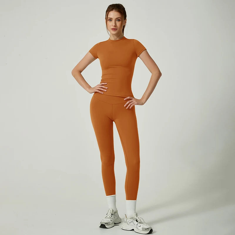 Yoga Suit Sports Set Women Quick-Drying Gym Set Tracksuit Running Workout Short Sleeve Leggings Sports Yoga Clothing