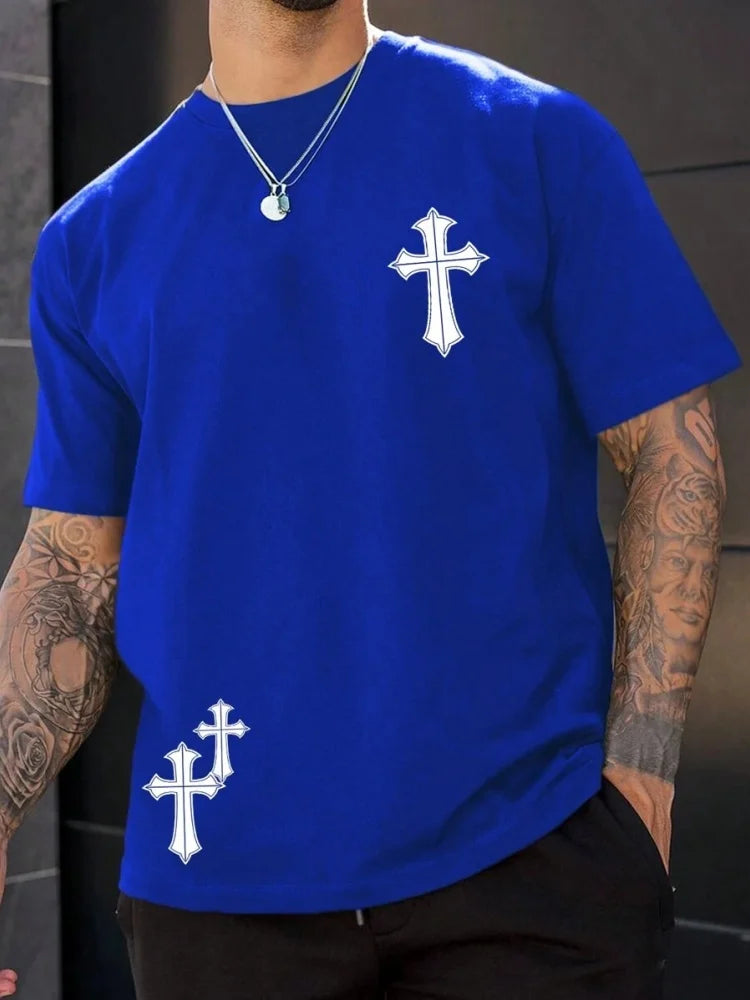 Religious Print Men's T-shirt Cross Print Men's T-shirt Summer Daily Casual Men's Short-sleeved Top Street Fashion Men's T-shirt