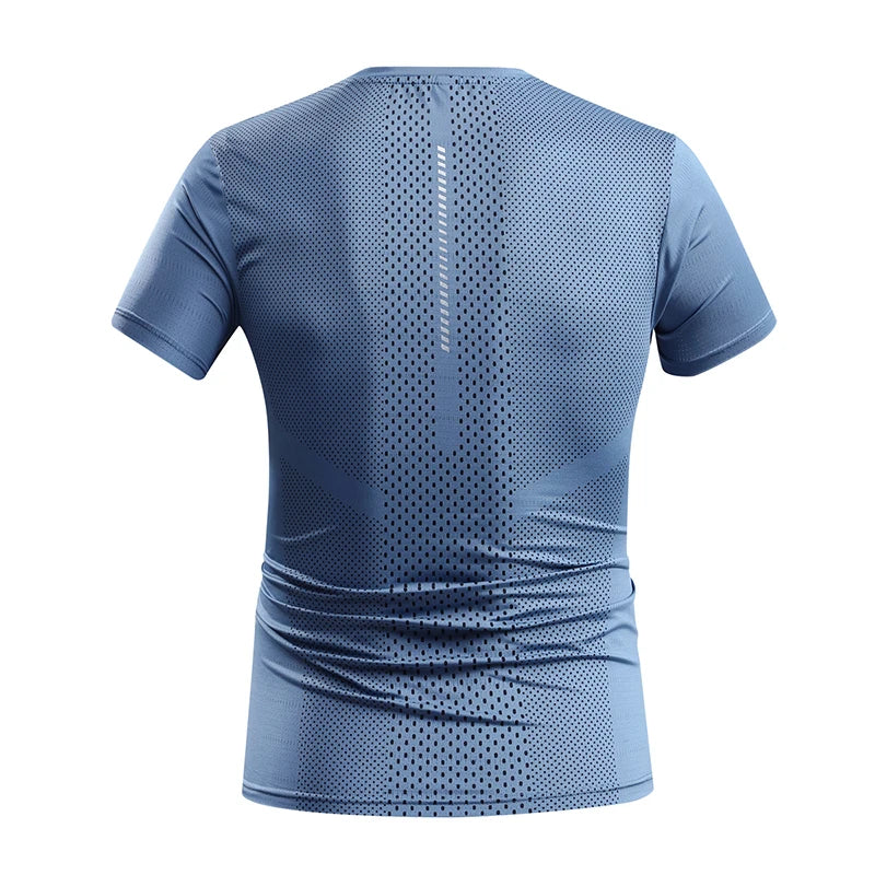Men's Gym Muscle-Showing Fitness Short Sleeves Outdoor Running Training Thin Mesh Sports T-Shirt Men Summer Ice Silk T-Shirt