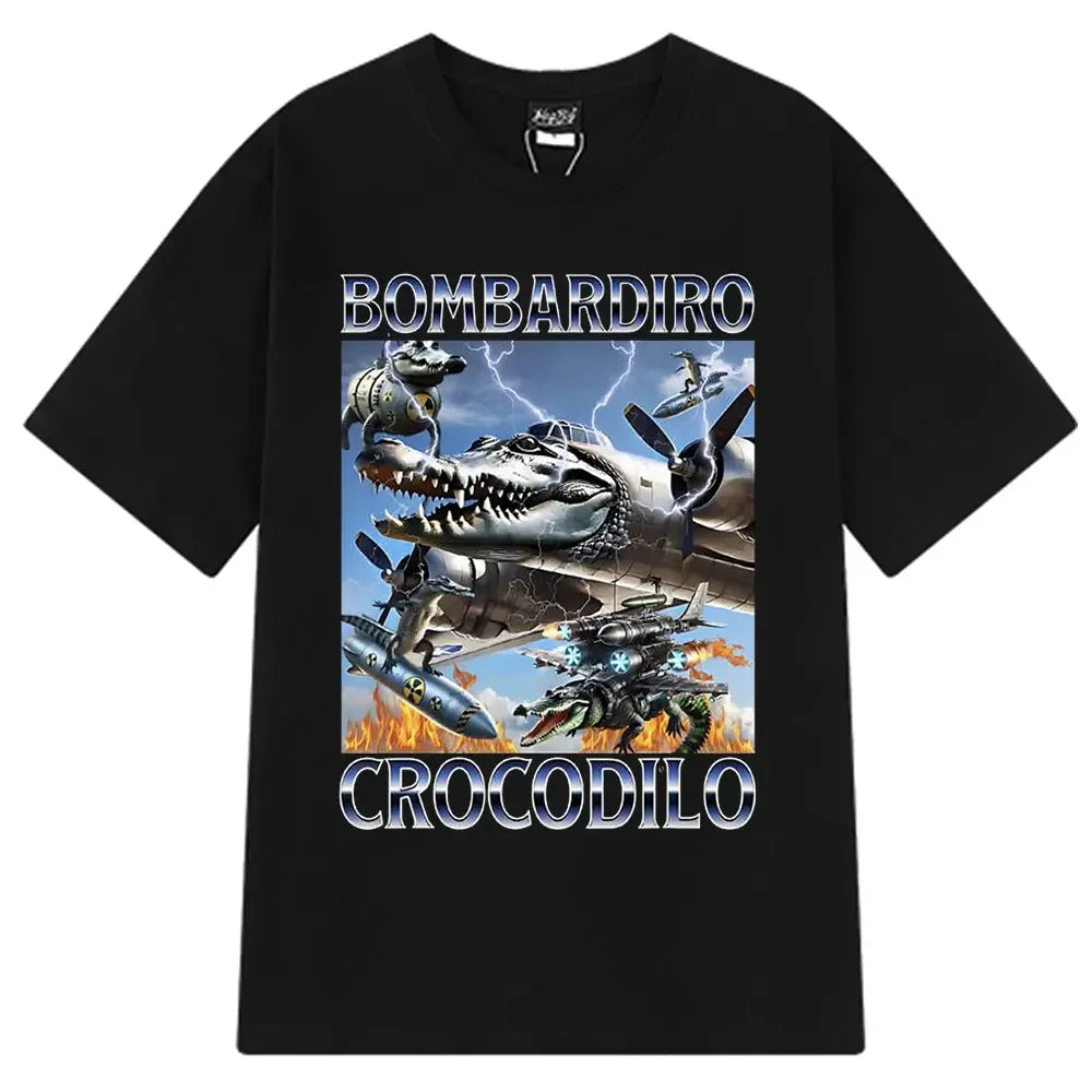 Italian Brainrot Tralalero Tralala Tung Sahur Bombardiro Crocodilo Fun Meme T-shirt Women's Fashion Loose T-shirt