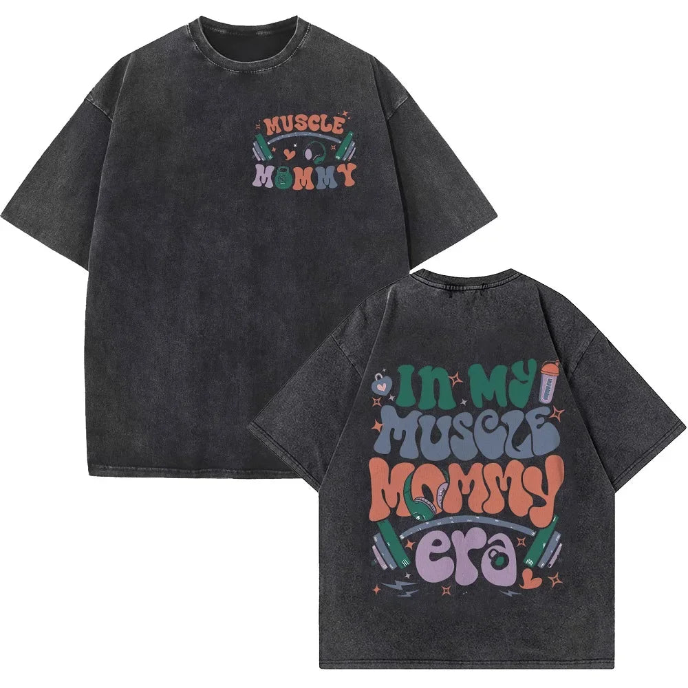 Funny Muscle Gym Retro Washed T-shirt Men's and Women's Fashion Short Sleeve T-shirt Casual Large Size T-shirt