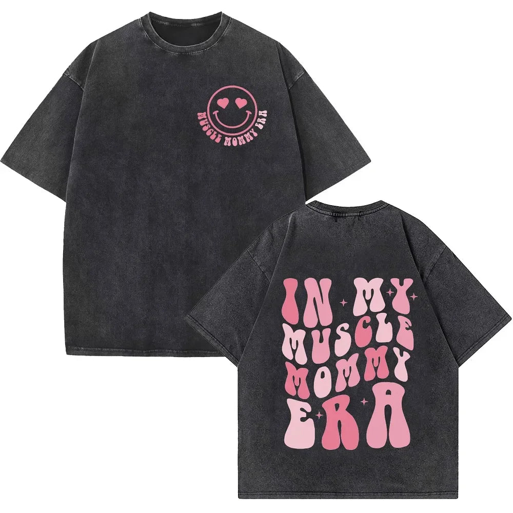 Funny Muscle Gym Retro Washed T-shirt Men's and Women's Fashion Short Sleeve T-shirt Casual Large Size T-shirt
