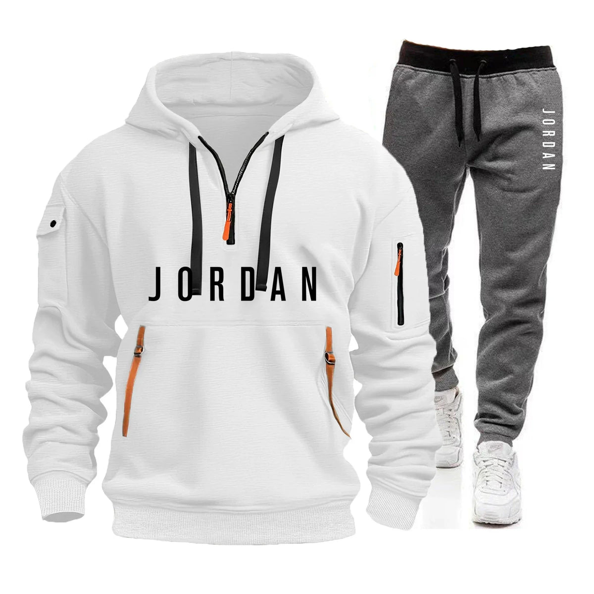 Autumn and winter men's sweatshirt set, fashionable and casual set, windproof thickened men's sportswear and pants 2-piece set