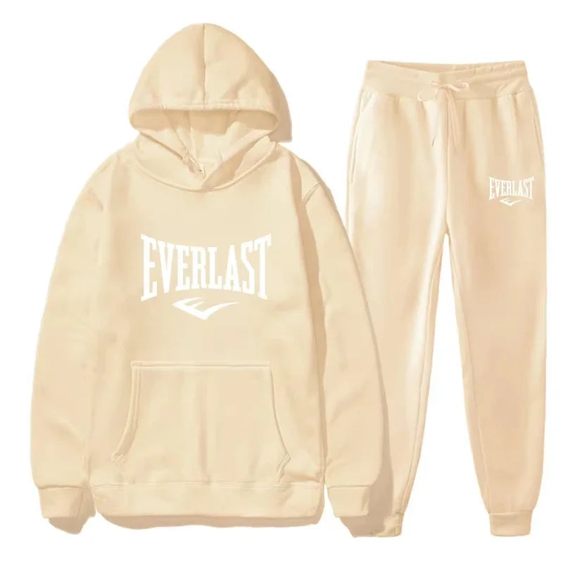Men's EVERLAST Sportswear Fitness Gym Clothing Running Set Sportswear Straps Autumn_Winter Hoodie Set New Style Clothes for Men