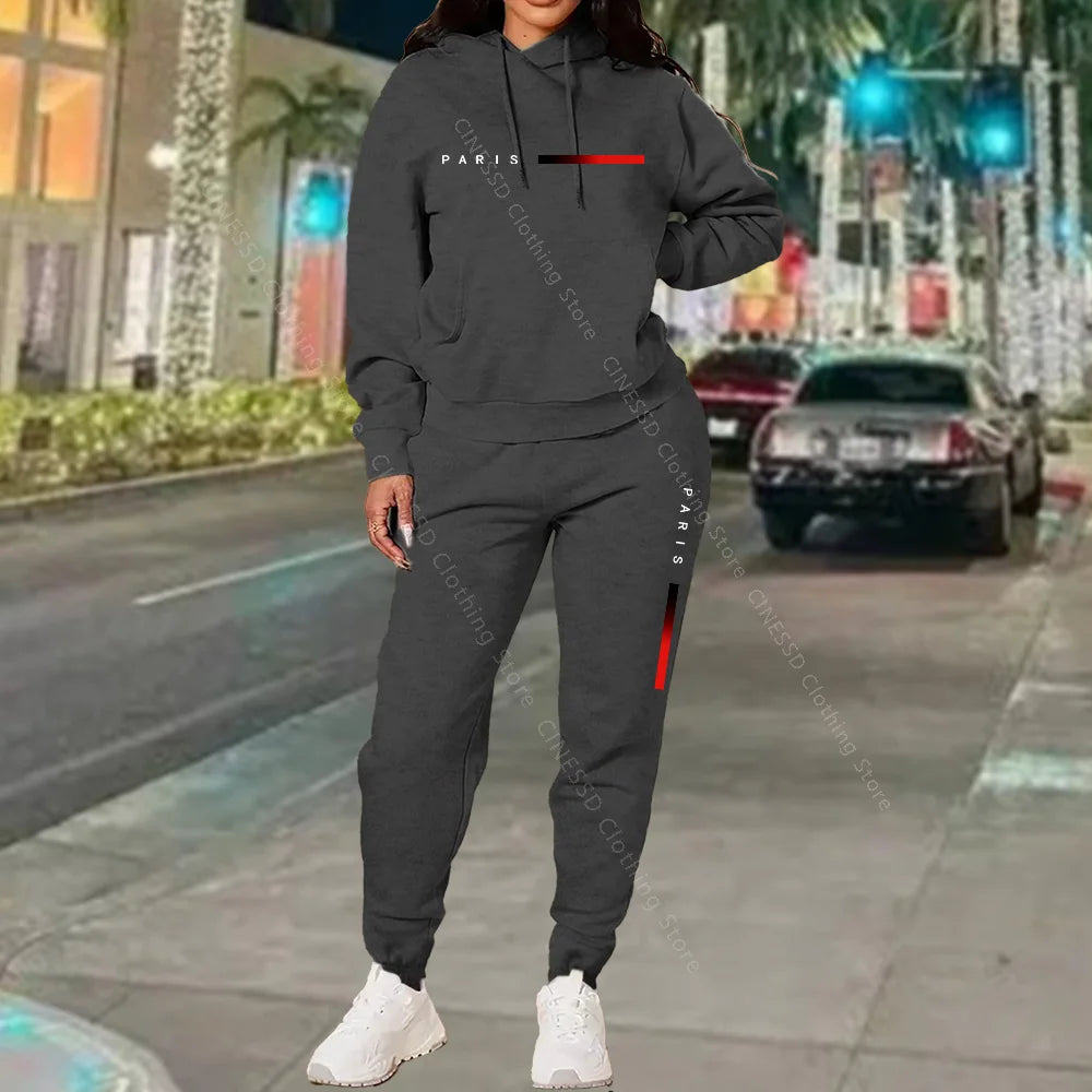 New Women's Sets Hoodie and Pants PARIS Letter Print High Quality Sports Suit Spring Autumn Aesthetic Activewear Women Clothing