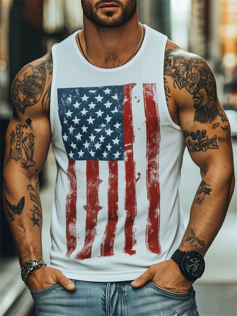 Fashion American Flag Graphic Tank Tops Summer Trendy Sleeveless 3D Printed Crew Neck Vest Casual Streetwear Oversized Tees Tops