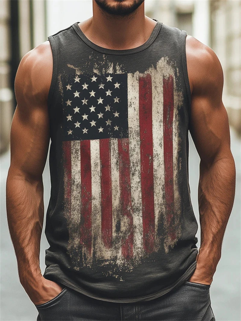 Fashion American Flag Graphic Tank Tops Summer Trendy Sleeveless 3D Printed Crew Neck Vest Casual Streetwear Oversized Tees Tops