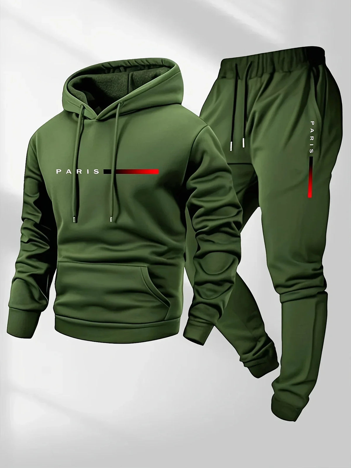 Printed sweatshirt set, men's wool sweatshirt and pants set, warm and casual sporty pullover pants set for autumn and winter