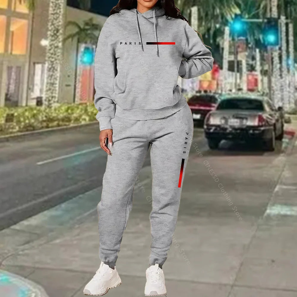 New Women's Sets Hoodie and Pants PARIS Letter Print High Quality Sports Suit Spring Autumn Aesthetic Activewear Women Clothing