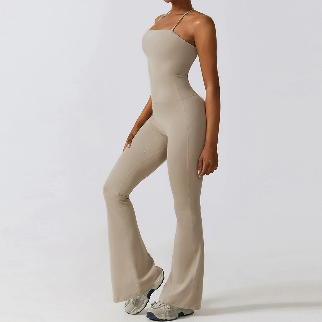 New Summer Women Sleeveless Yoga Jumpsuit Female Gym Flared Overalls Neck-hanging Backless Sportswear Sport Outfit For Woman