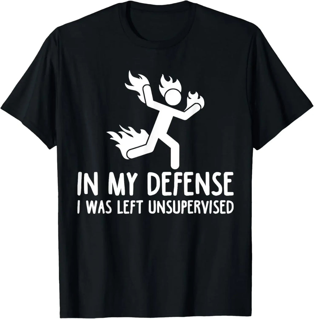 In My Defense I Was Left Unsupervised | Funny Retro Vintage T-Shirt  Men Clothing Tops Streetwear Camisetas