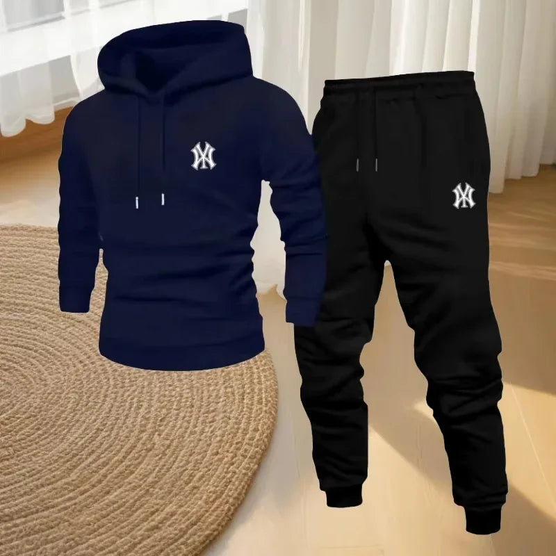 Men's Sports Hooded Sweatshirt Set, Fashionable and Casual Sports Outfit, Breathable Jogging Pants