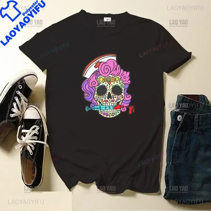 Skull Day of The Dead Graphic T Shirts Skeleton Woman Tshirts Mexican Heritage Flowers Black Tops Casual Kawaii Funny Clothes