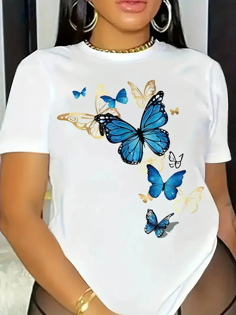 New Hot Selling Pattern Letters Printed Women's Fashion Short-sleeved T-shirt Cherry Round Neck Blouse Summer Fashion Polyester