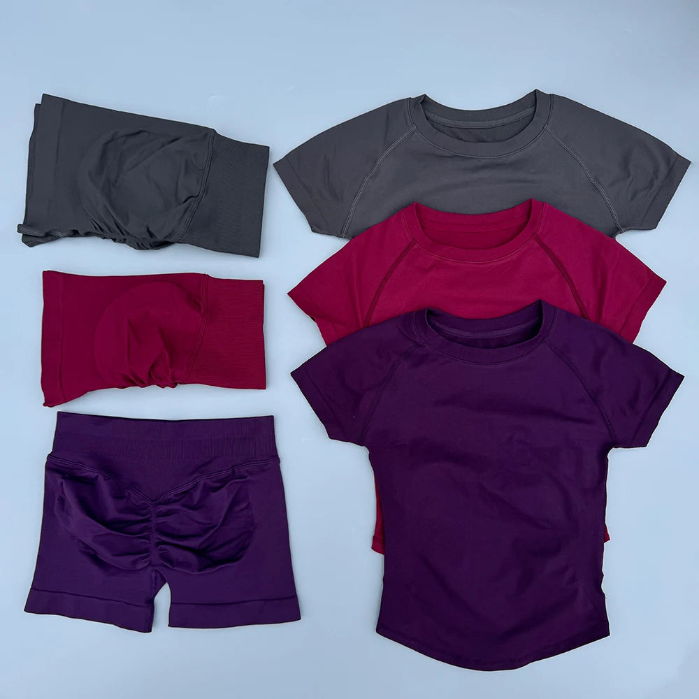 Sports Sets Short Sleeve Seamless Yoga Top Fitness Set Women Workout Running Sports Shorts Gym Suit 2 Pieces