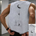 Men's summer casual sports loose fit astronaut landing moon pattern print comfortable and breathable round neck sleeveless vest
