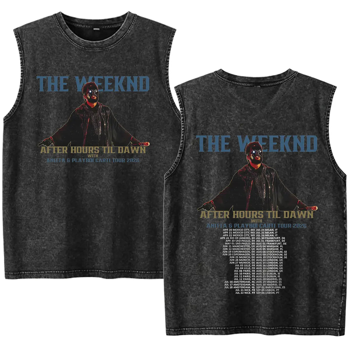 Rapper The Weeknd 2026 After Hours Til Dawn with Playboi Carti Tour Vintage Washed Tank Top Men Summer Oversized Fans Music Vest