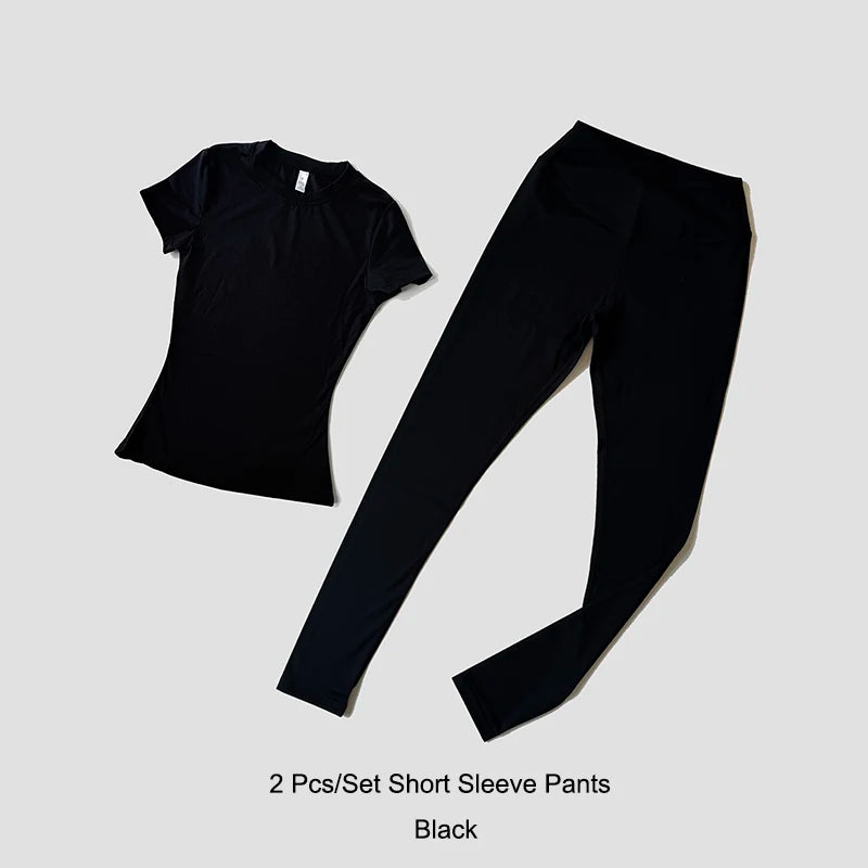 Yoga Suit Sports Set Women Quick-Drying Gym Set Tracksuit Running Workout Short Sleeve Leggings Sports Yoga Clothing