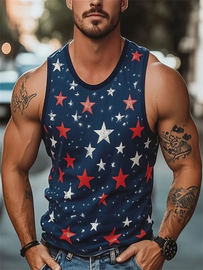Fashion American Flag Graphic Tank Tops Summer Trendy Sleeveless 3D Printed Crew Neck Vest Casual Streetwear Oversized Tees Tops