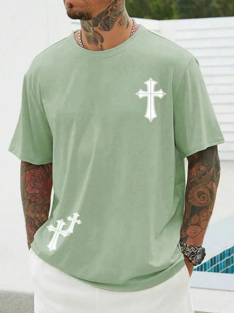 Religious Print Men's T-shirt Cross Print Men's T-shirt Summer Daily Casual Men's Short-sleeved Top Street Fashion Men's T-shirt