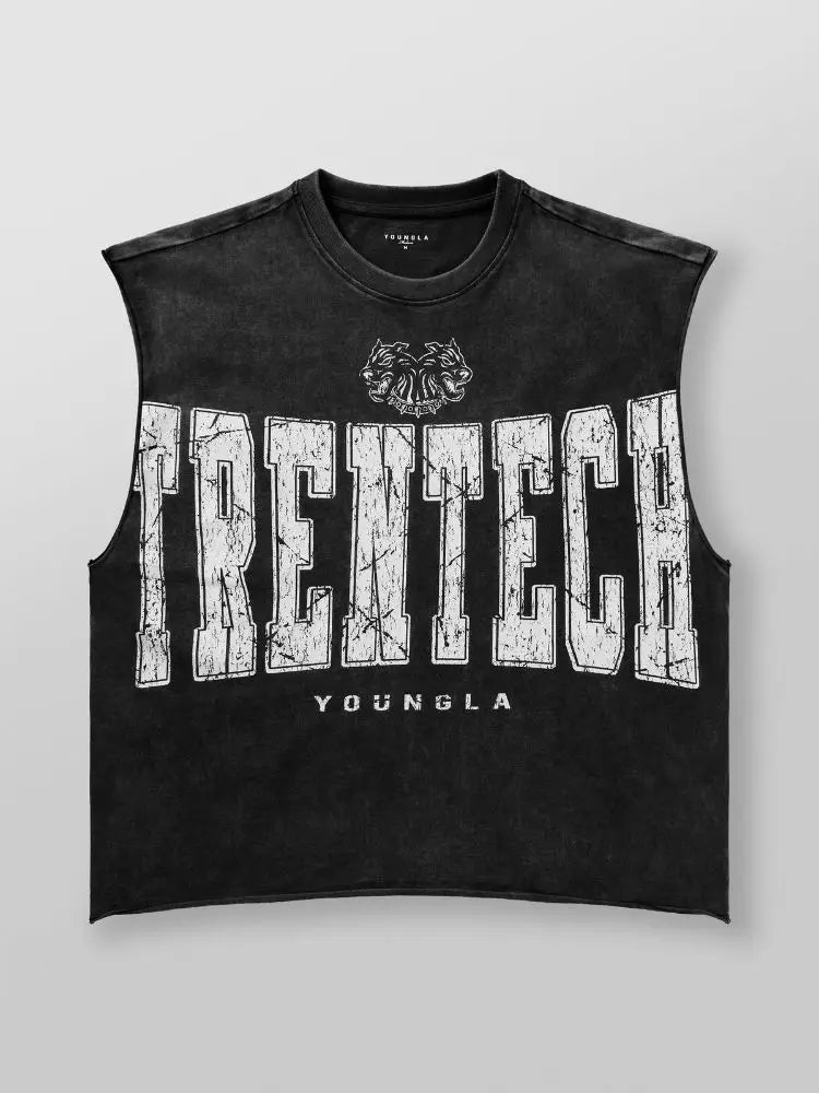 Chaozhou brand hot sales high street American retro washable old vest boys summer ins Chaozhou brand sports pure cotton sleevele