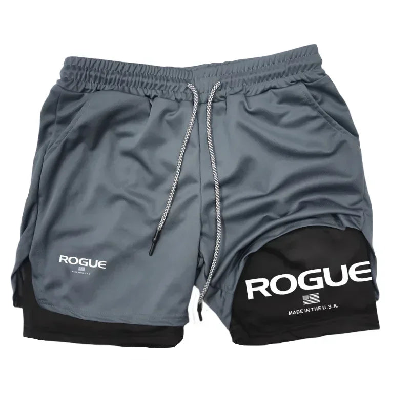 Rogue Gyms Mens 2-in-1 Double Layer Tight Sports Shorts Four Season All Weather Gym Fitness Daily Athletic Sport Bottoms
