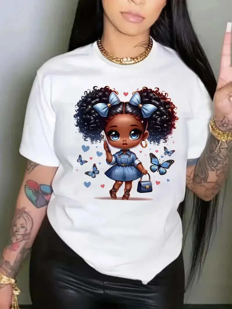 The New Hot Selling Fashion Casual Naughty Girl Printed Women's Short-sleeved Top Women Clothes  Graphic T Shirts Polyester