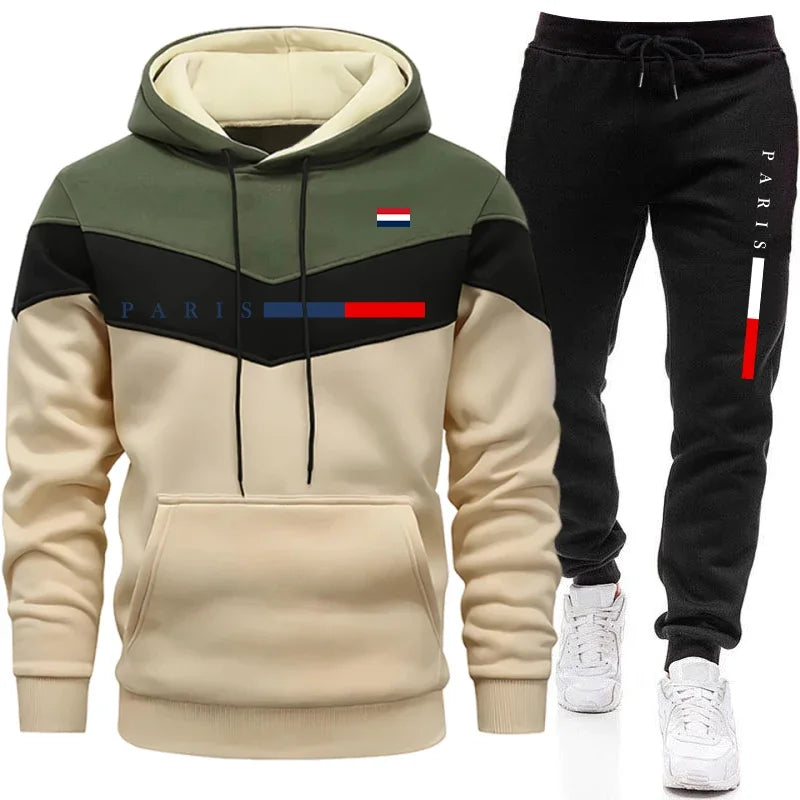 2026 Hot Sale Men's Set Hooded Sweatshirt and Jogger Pants Urban Casual Fashion Hoodie Sportswear Paris Printed Pullover Outfits