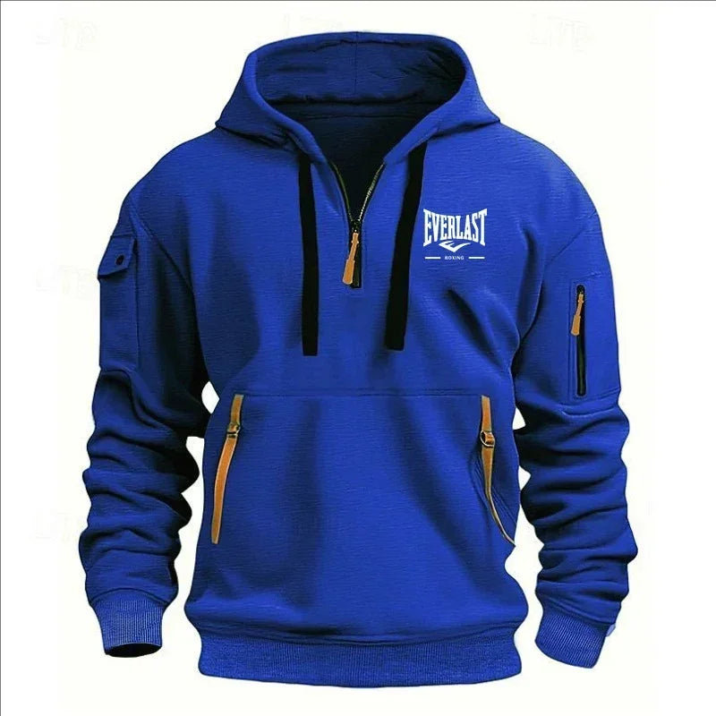 Men's Autumn Winter Casual Loose Hoodie Sweatshirt With Zippers Printed Pullover Fleece Warm Streetwear Tops Outerwear
