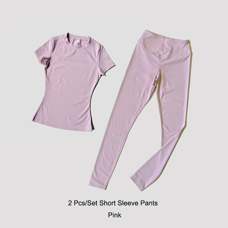 Yoga Suit Sports Set Women Quick-Drying Gym Set Tracksuit Running Workout Short Sleeve Leggings Sports Yoga Clothing