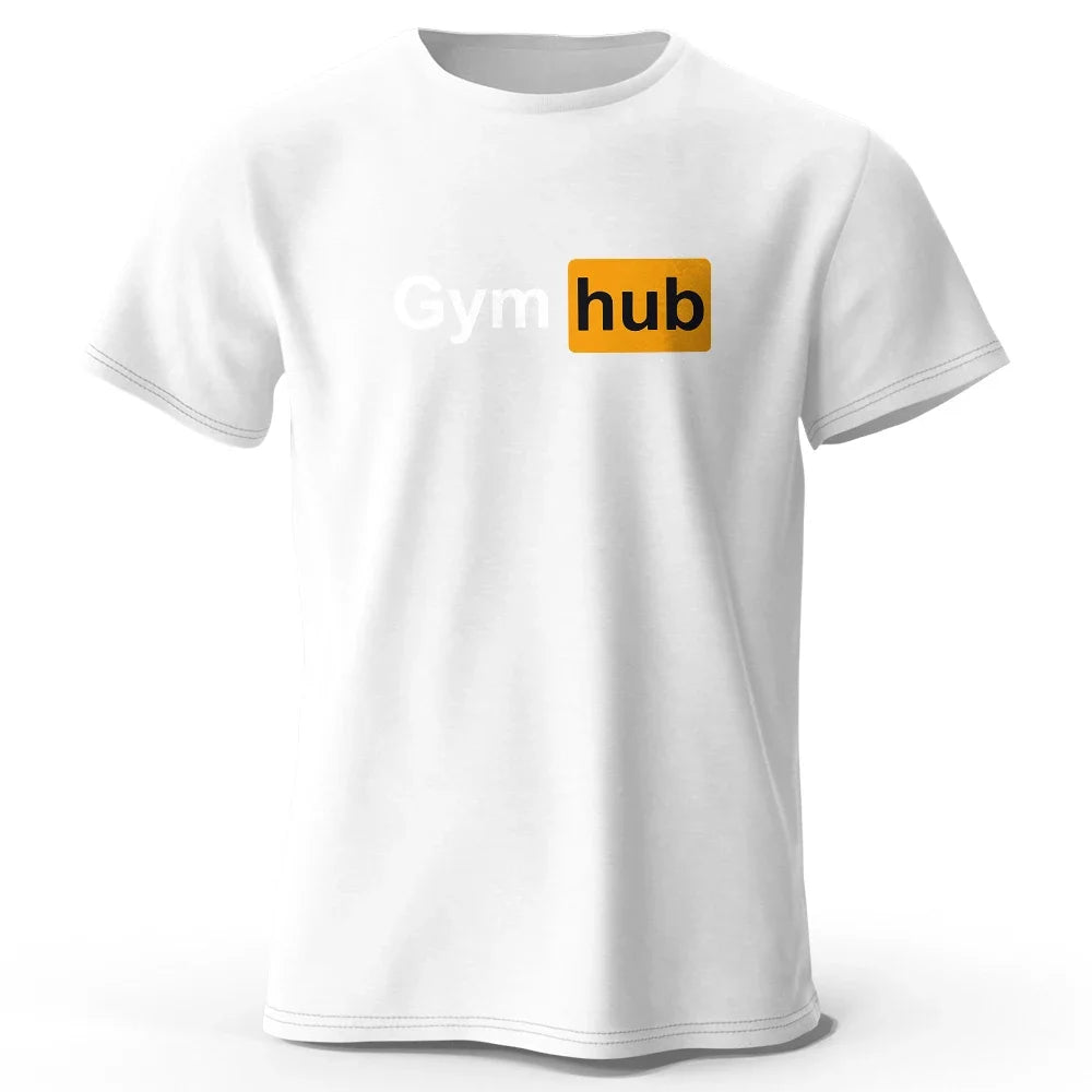 Gym Hub Printed Men's T-Shirt 100% Cotton Oversized Funny Graphic Tees for Men Summer Tops