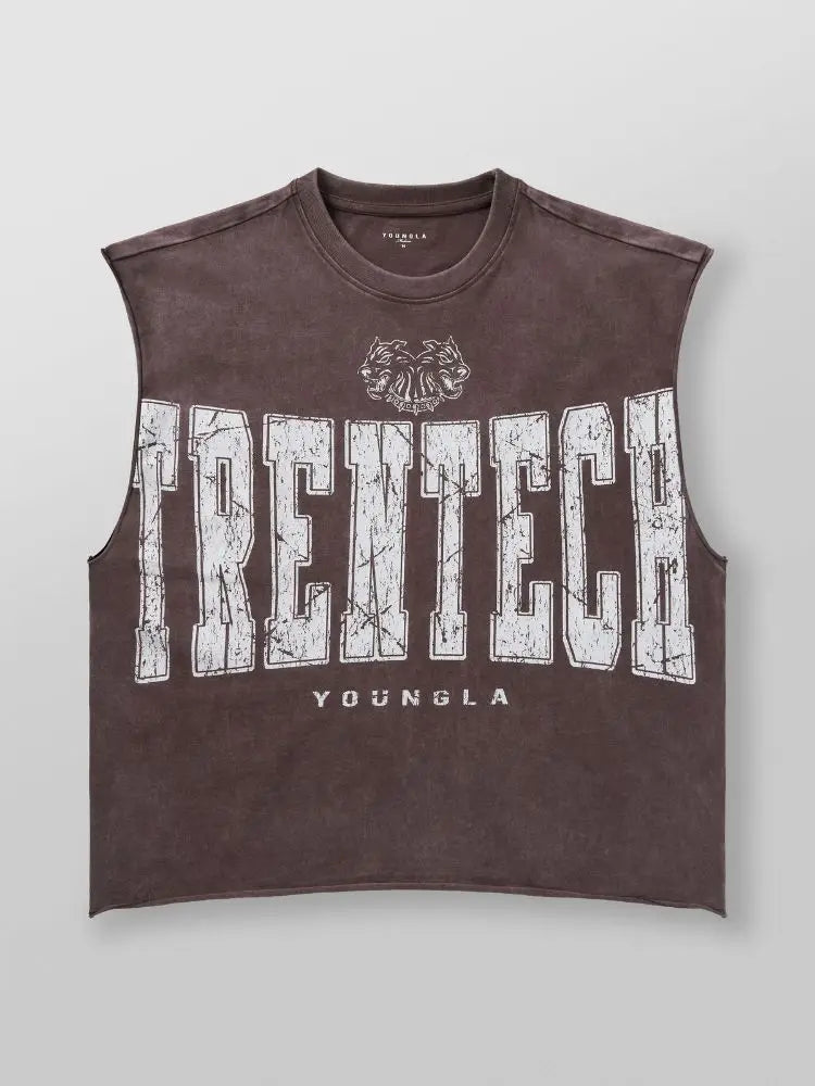 Chaozhou brand hot sales high street American retro washable old vest boys summer ins Chaozhou brand sports pure cotton sleevele