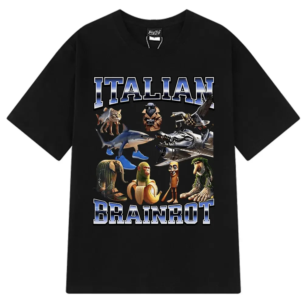 Italian Brainrot Tralalero Tralala Tung Sahur Bombardiro Crocodilo Fun Meme T-shirt Women's Fashion Loose T-shirt