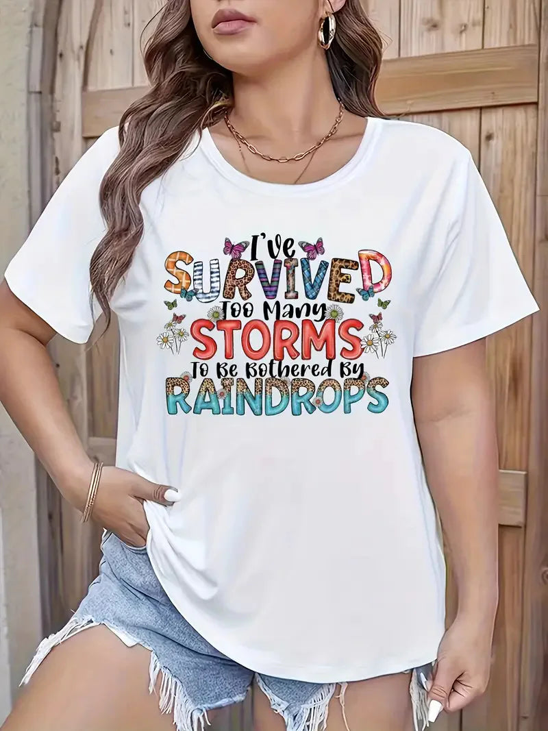 New Hot Selling Pattern Letters Printed Women's Fashion Short-sleeved T-shirt Cherry Round Neck Blouse Summer Fashion Polyester