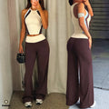 2PCS Pad Workout Sports Bra Vest Women Yoga Set Outfits High Waist Butt Straight Leg Wide Pant Fitness Gym Athletic Wear XP288