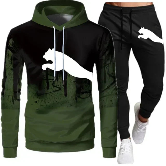 New men's autumn and winter sweatshirt and sweatpants sportswear set, new jogging windproof and warm men's 2-piece set