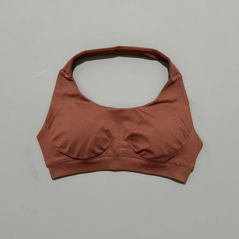 HISTELLO Impact Sports Bra Women Halter Backless Slim Fit Padded Bust Shaping Soft Elastic Daily Sport Yoga Gym Workout Tops
